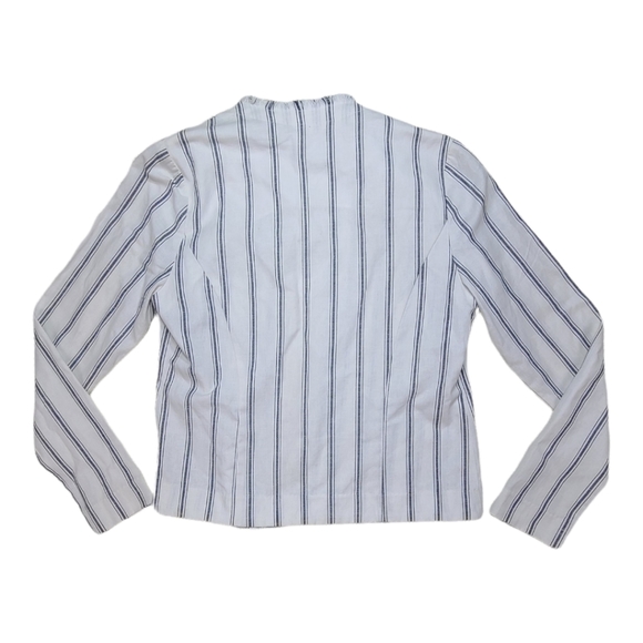 DREW Cotton / Linen Raw Edge Hem Striped Summer Casual Blazer - Picture 2 of 10
